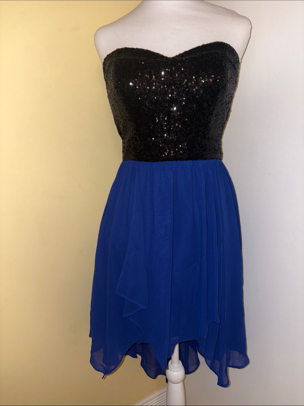 B Darlin Strapless Sequin Bodice Cocktail Dress - Black & Blue